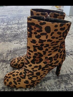 JustFab Leopard Print Ankle Booties - Brown/Black